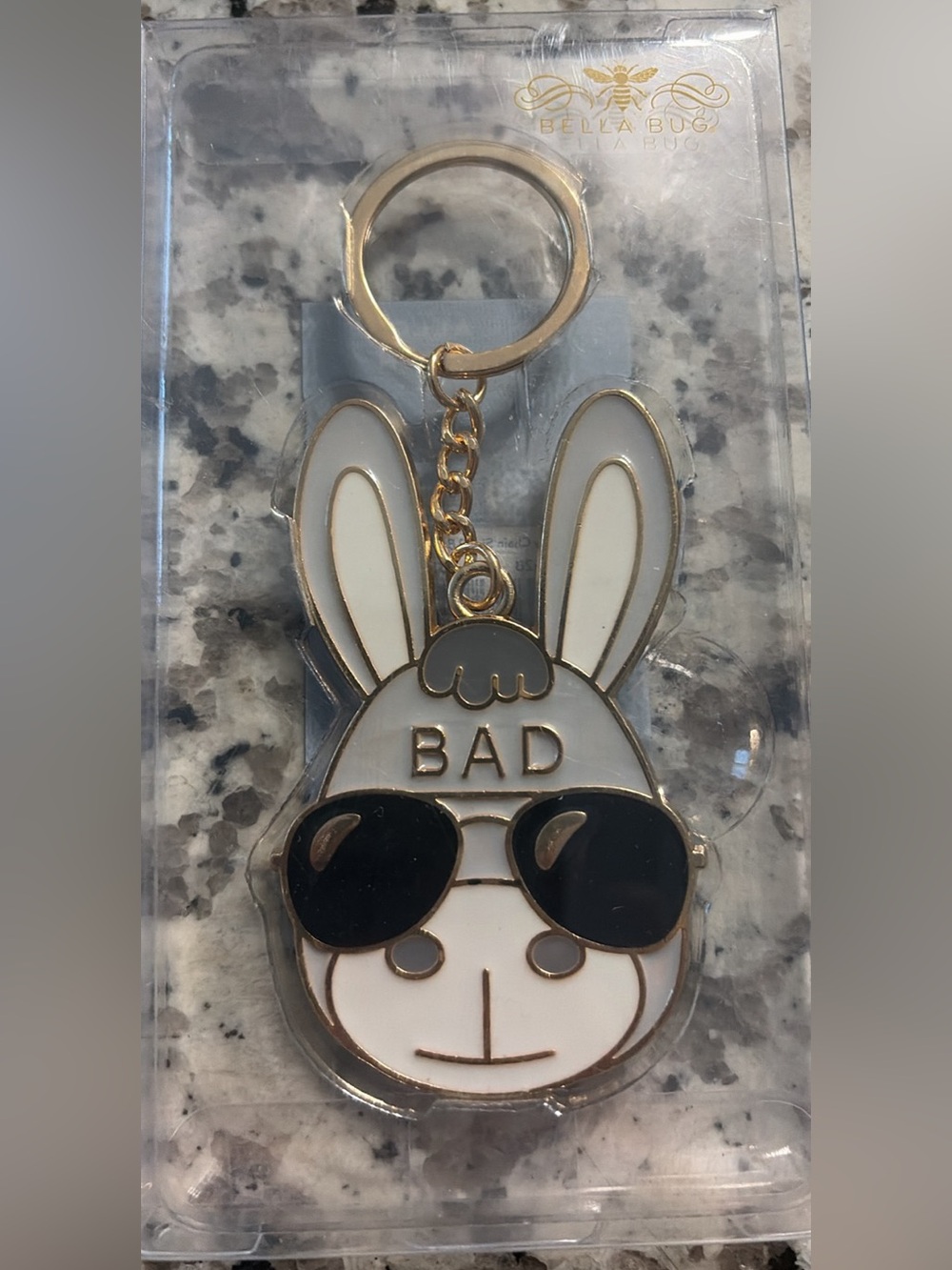 'BADA$$' Donkey Keychain Charm - White & Black Gold Trim
